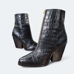 ASOS Black Patent Croc Embossed Vegan Boots Zipper Front Size 4